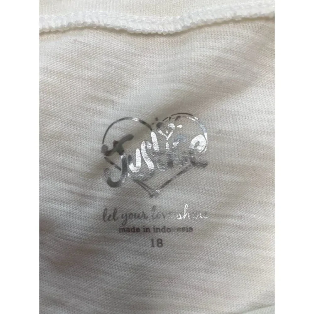 Justice Girls Top White Neon Dream Catcher Peace Butterfly Side Knot Sz‎ 18 NEW